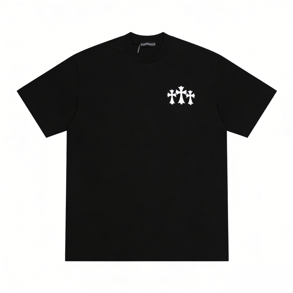 Chrome Hearts Triple Cross Hollywood T-Shirt - Black Classic Tee with White Logo