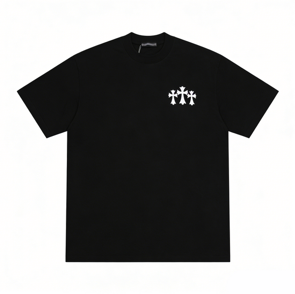 Chrome Hearts Triple Cross Hollywood T-Shirt - Black Classic Tee with White Logo