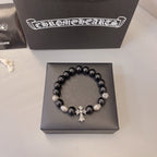 Chrome Hearts Obsidian Cross Beaded Bracelet