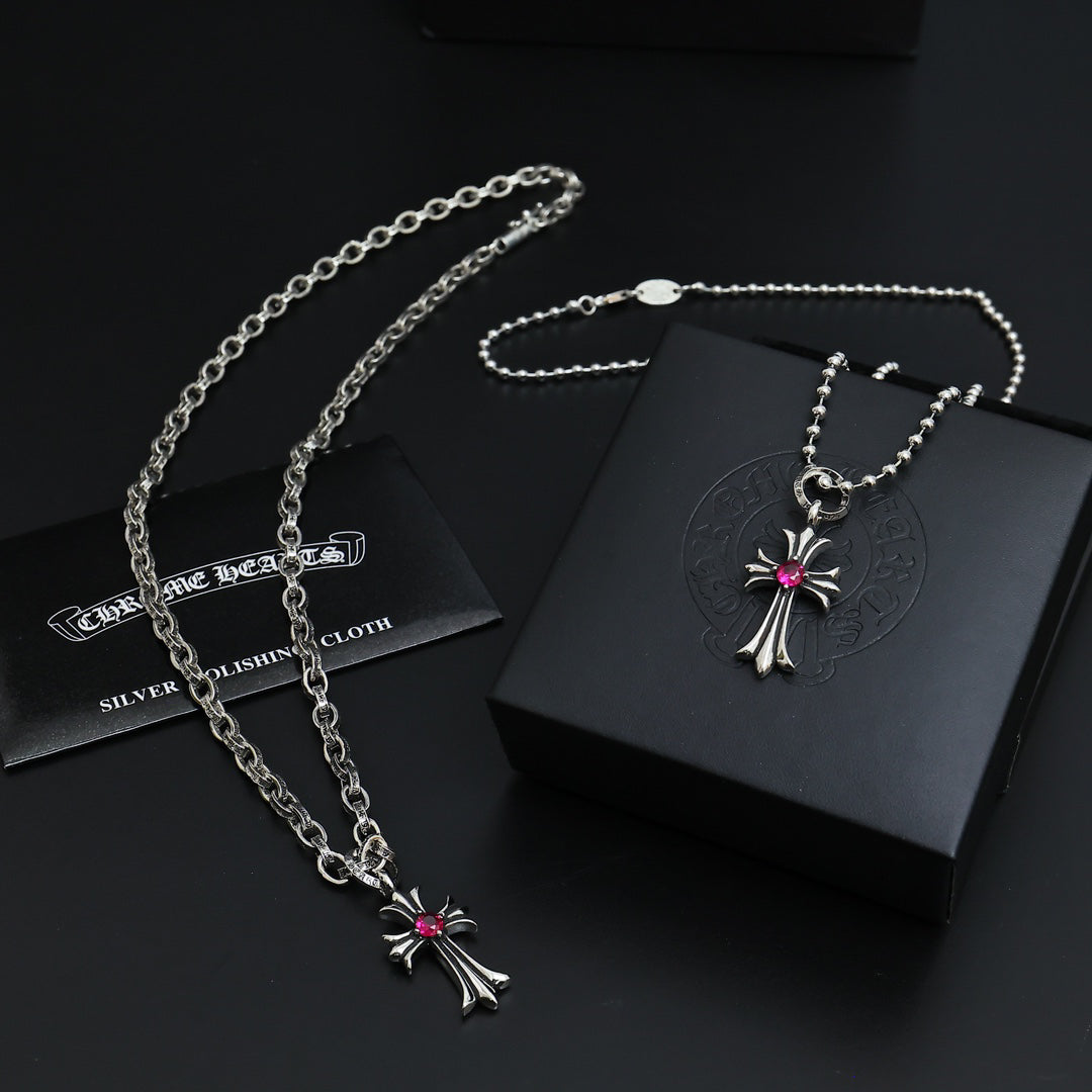 Chrome Hearts Ruby Cross Necklace
