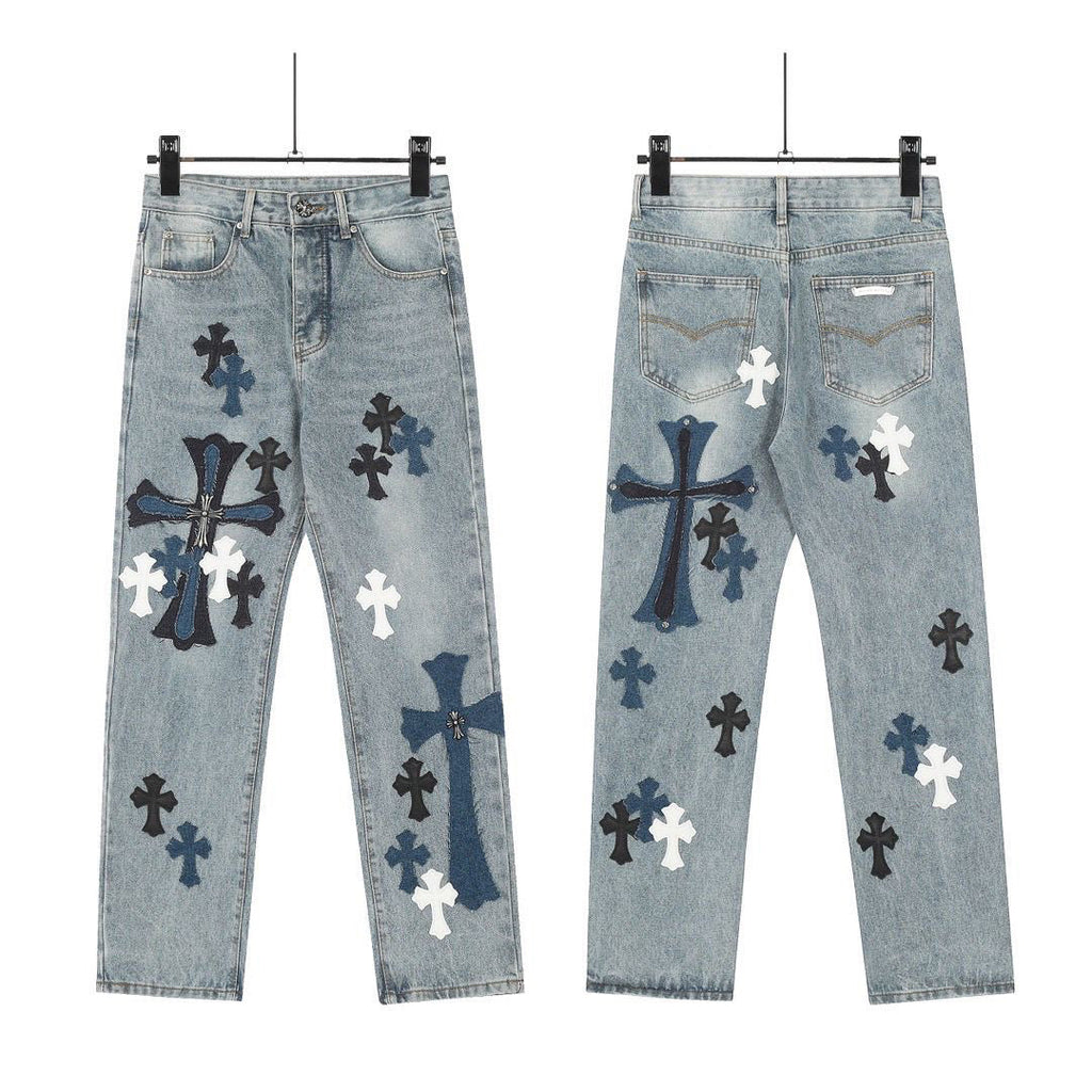 Chrome Hearts Cross-Patch Washed Denim Jeans