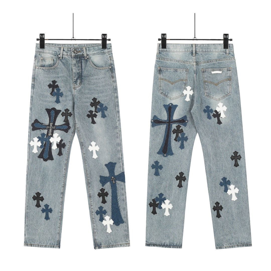 Chrome Hearts Cross-Patch Washed Denim Jeans