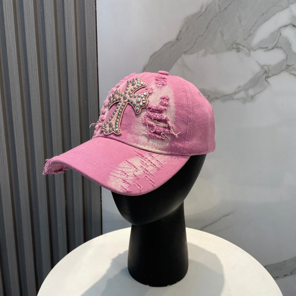 Chrome Hearts Pink Washed & Distressed Baseball Cap