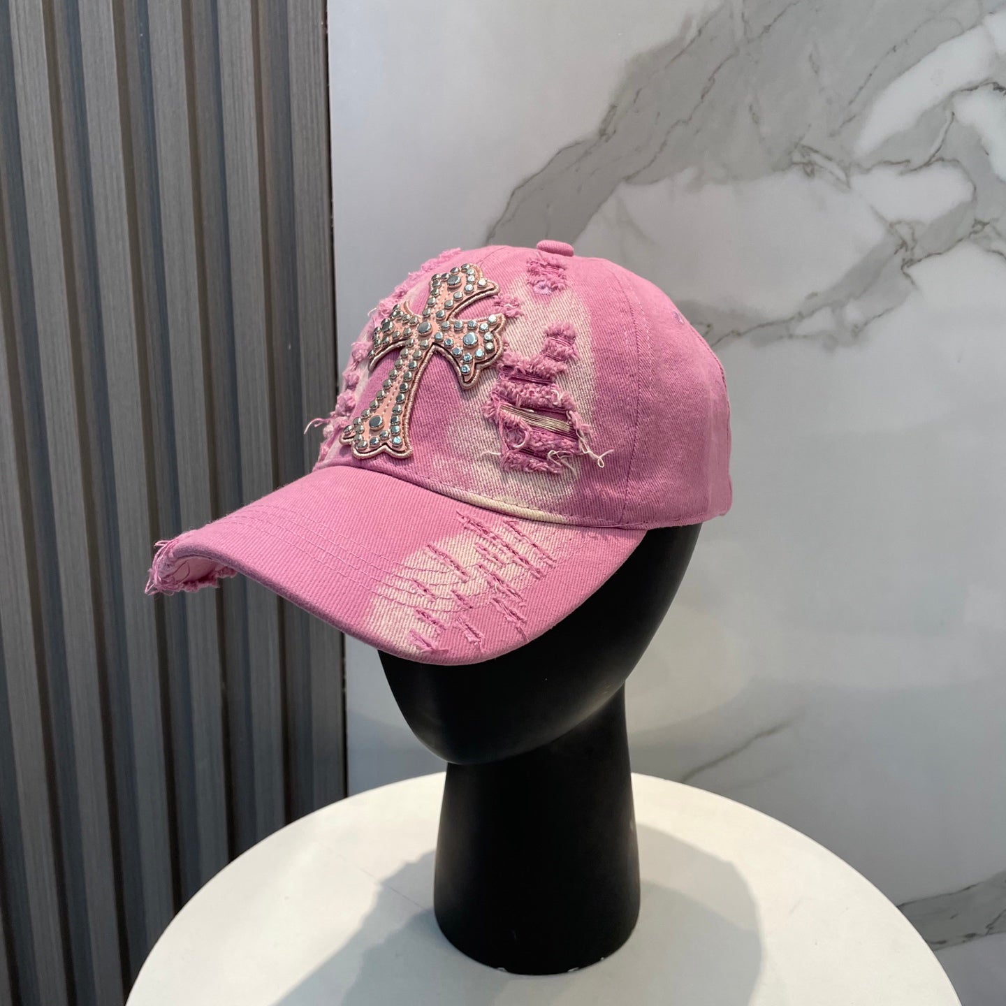Chrome Hearts Pink Washed & Distressed Baseball Cap