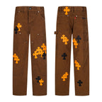 Chrome Hearts-Style Brown Cargo Pants with Cross Patches