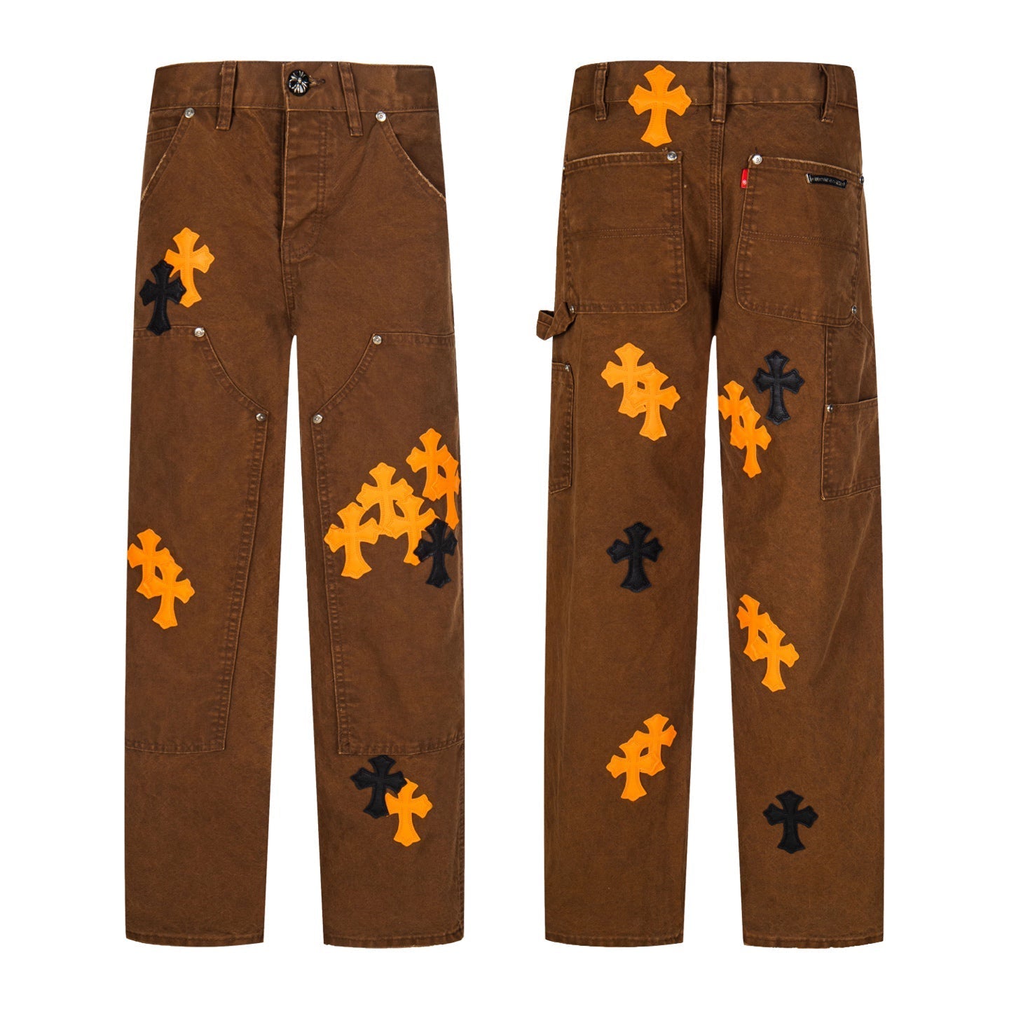 Chrome Hearts-Style Brown Cargo Pants with Cross Patches