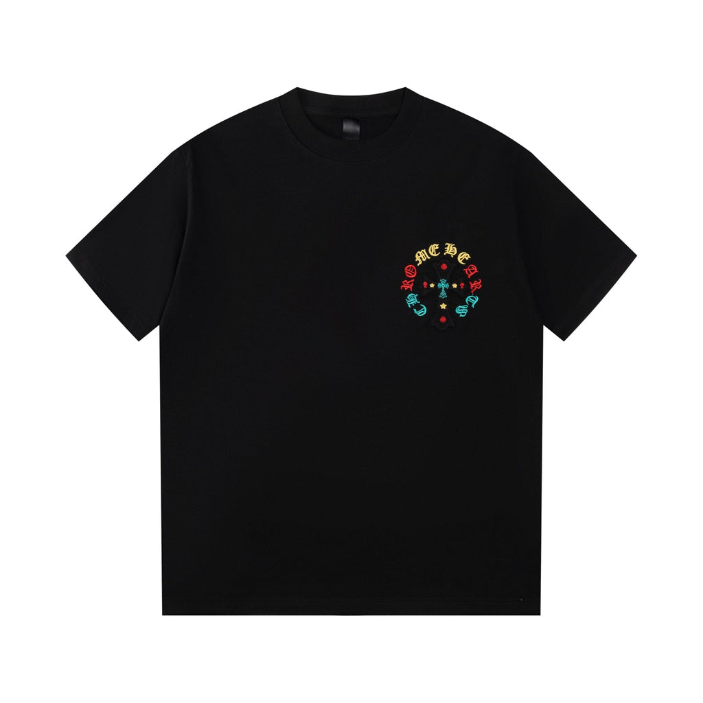 Chrome Hearts 2026 SS Multi-Color Gothic Cross Embroidered T-Shirt - Black Unisex Cotton Tee