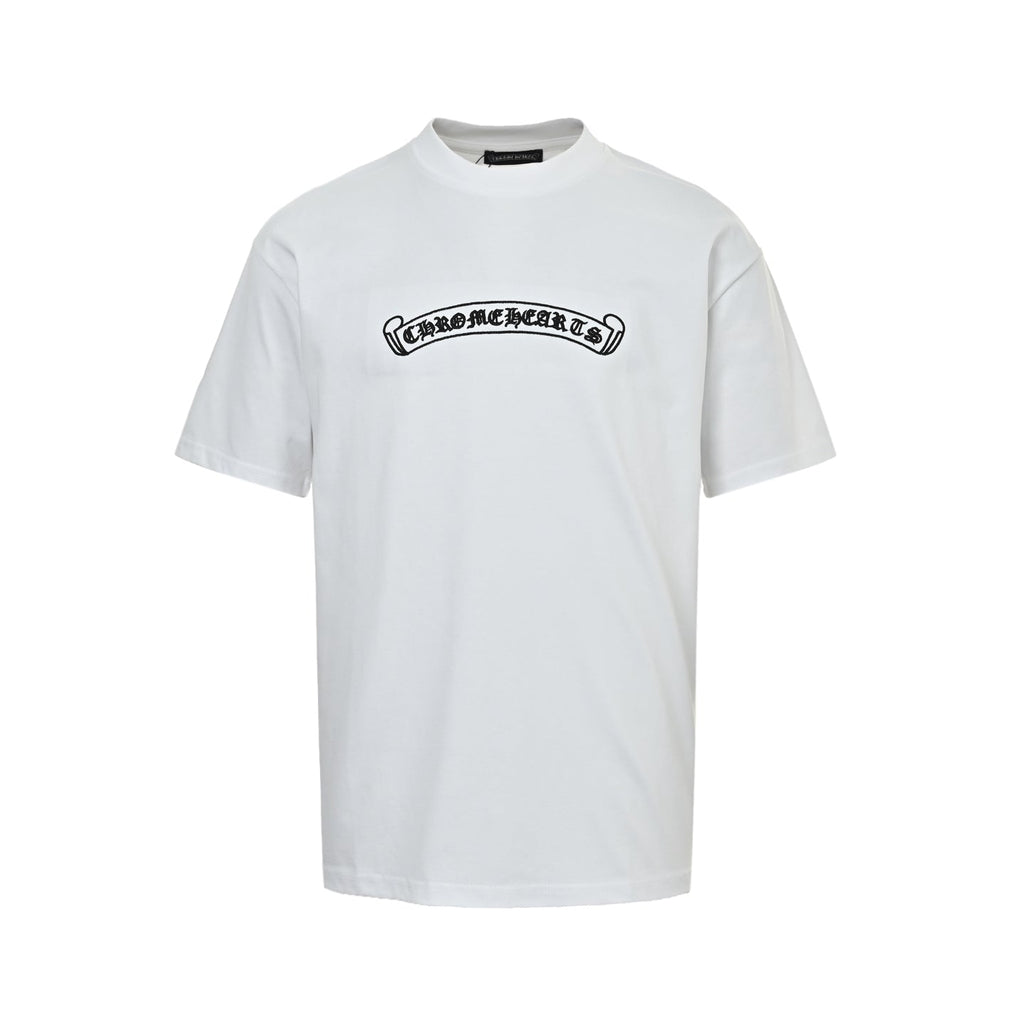 Chrome Hearts Gothic Font Scroll Print White Cotton T-Shirt | Streetwear Short Sleeve Tee