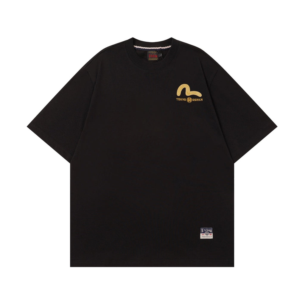 EVISU Black Short-Sleeve T-Shirt with Large "M" Print