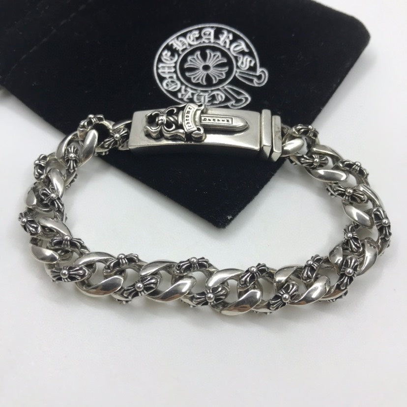 Chrome Hearts 925 Silver Sword and Fleur-de-Lis Bracelet