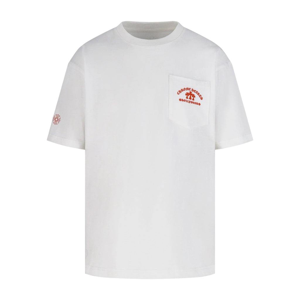 Chrome Hearts Hollywood Triple Cross Pocket T-Shirt - White Tee with Red Logo Print