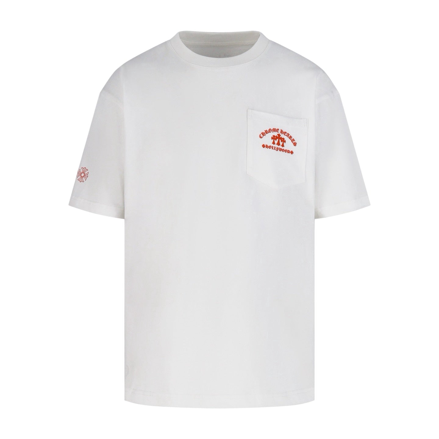 Chrome Hearts Hollywood Triple Cross Pocket T-Shirt - White Tee with Red Logo Print