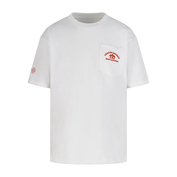 Chrome Hearts Hollywood Triple Cross Pocket T-Shirt - White Tee with Red Logo Print