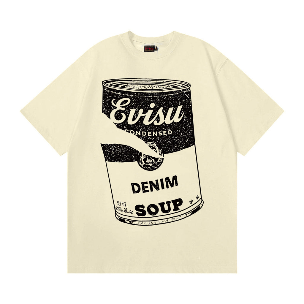 EVISU New "Denim Soup Can" Print Short-Sleeve T-Shirt
