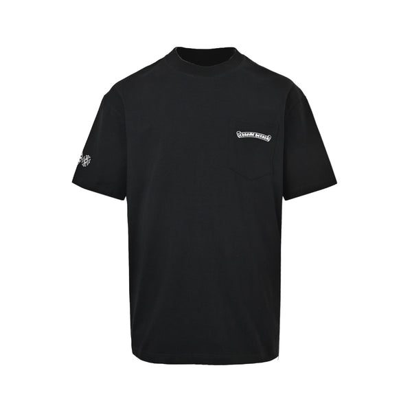 Chrome Hearts 2026 SS Gothic Dagger & Monogram Pocket T-Shirt - Black Unisex Cotton Tee with Pink Cross Motif