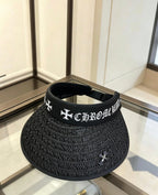 A black woven visor sun hat from Chrome Hearts.