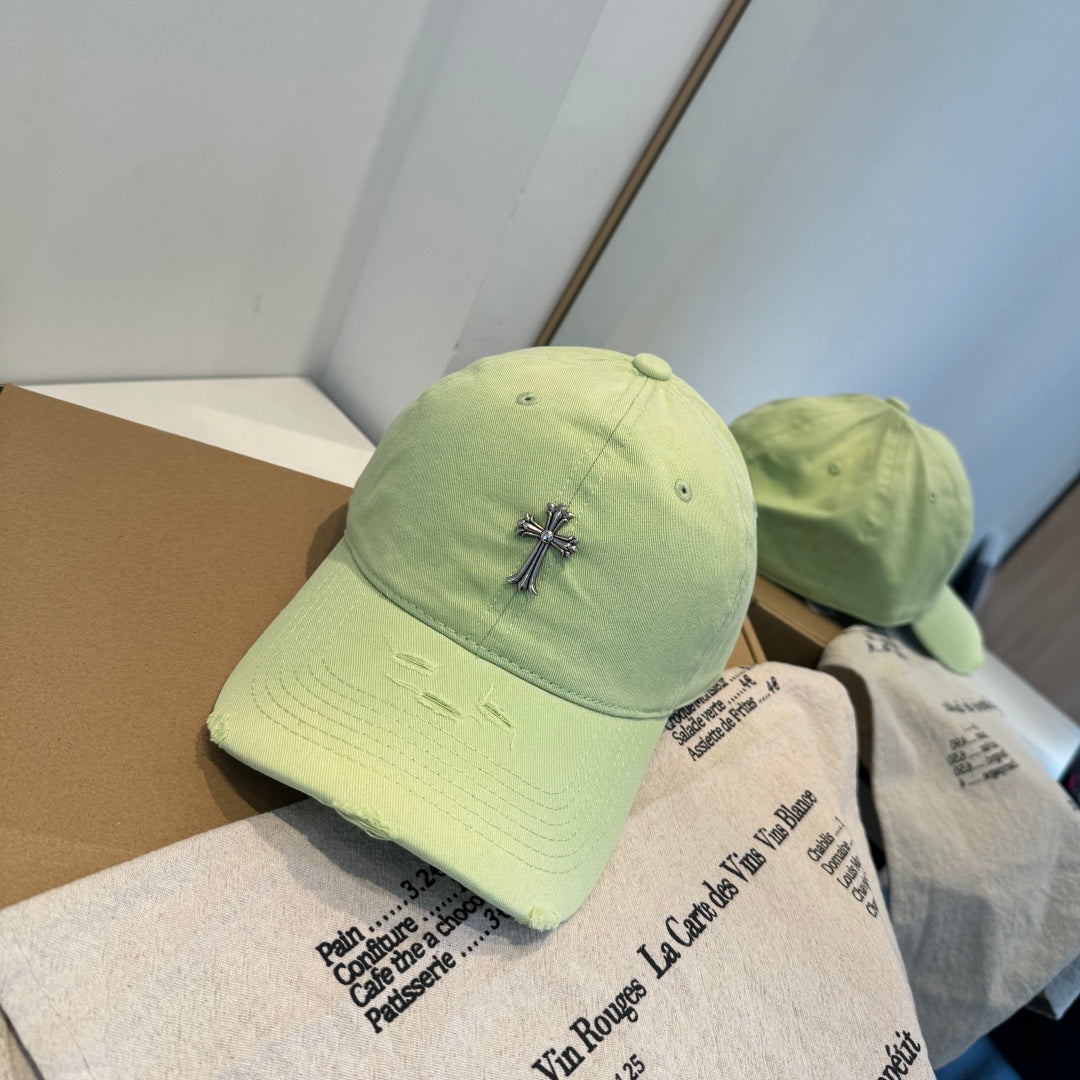 Chrome Hearts Light Green Washed & Distressed Baseball Cap