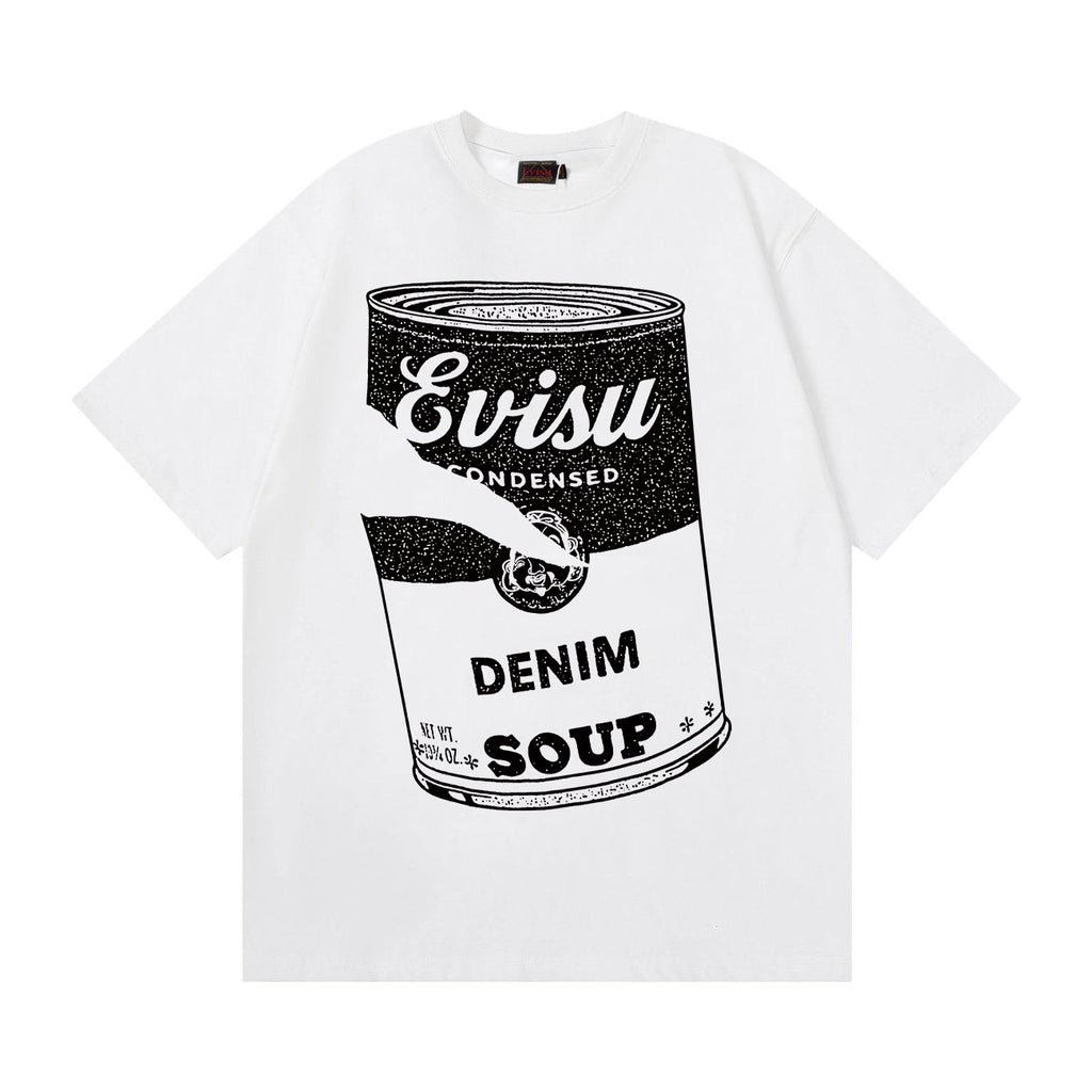 EVISU New "Denim Soup Can" Print Short-Sleeve T-Shirt