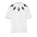 Chrome Hearts White T-Shirt with Black & Silver Cross Appliqués - Chest Detail