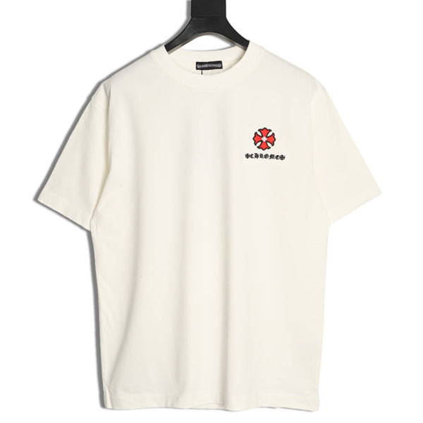 Chrome Hearts 2026 SS Multi-Color Cross Embroidered T-Shirt - Off-White Unisex Cotton Tee with Gothic Logo