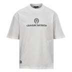 Chrome Hearts White T-Shirt with Horseshoe Logo and Gothic Lettering