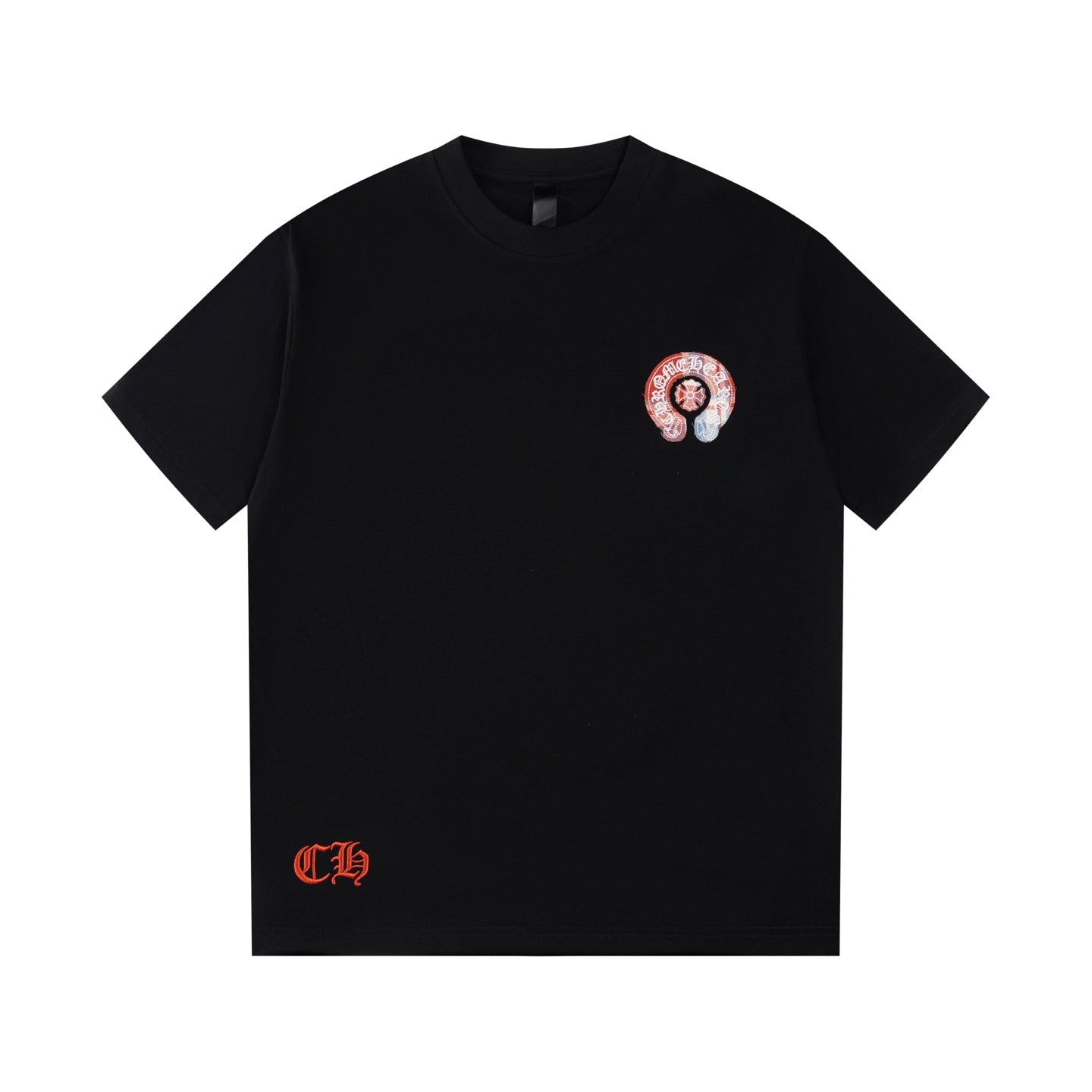 Chrome Hearts Style Plaid Horseshoe Cross T-Shirt - Colorful Embroidered Patch, Vintage Wash Cotton Streetwear Tee