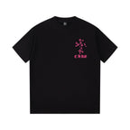 Chrome Hearts Black T-Shirt with Pink Multi-Cross Appliqué and Embroidery