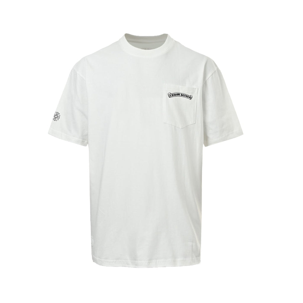 Chrome Hearts 2026 SS Gothic Monogram Pocket T-Shirt - White Unisex Cotton Tee with Dagger & Cross Motif
