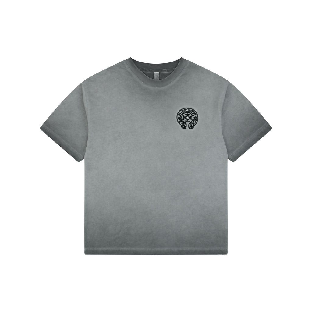 Chrome Hearts Style Vintage Wash Horseshoe T-Shirt - Grey Faded Streetwear Tee