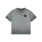 Chrome Hearts Style Vintage Wash Horseshoe T-Shirt - Grey Faded Streetwear Tee