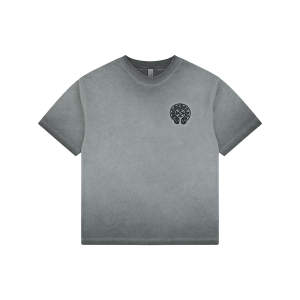 Chrome Hearts Style Vintage Wash Horseshoe T-Shirt - Grey Faded Streetwear Tee