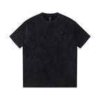 Chrome Hearts Style Horseshoe Cross T-Shirt - Embroidered Back Print, Vintage Wash Cotton Streetwear Tee