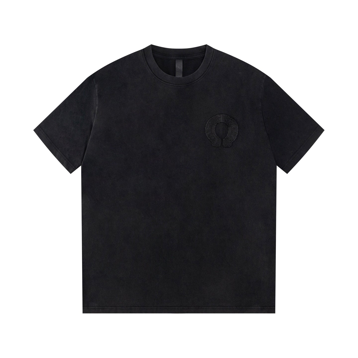 Chrome Hearts Style Horseshoe Cross T-Shirt - Embroidered Back Print, Vintage Wash Cotton Streetwear Tee