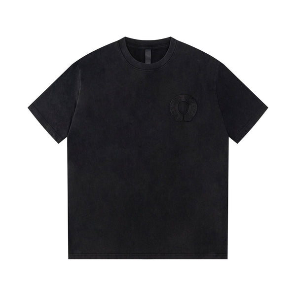 Chrome Hearts Style Horseshoe Cross T-Shirt - Embroidered Back Print, Vintage Wash Cotton Streetwear Tee