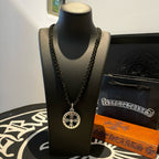 Chrome Hearts Round Openwork Cross Leather Cord Necklace
