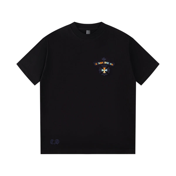 Chrome Hearts Black T-Shirt with Colorful Embroidered Horseshoe Cross Graphic