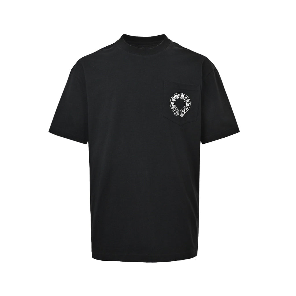 Chrome Hearts 2026 SS Horseshoe Logo Pocket T-Shirt - Black Unisex Cotton Tee with Gothic & Floral Details