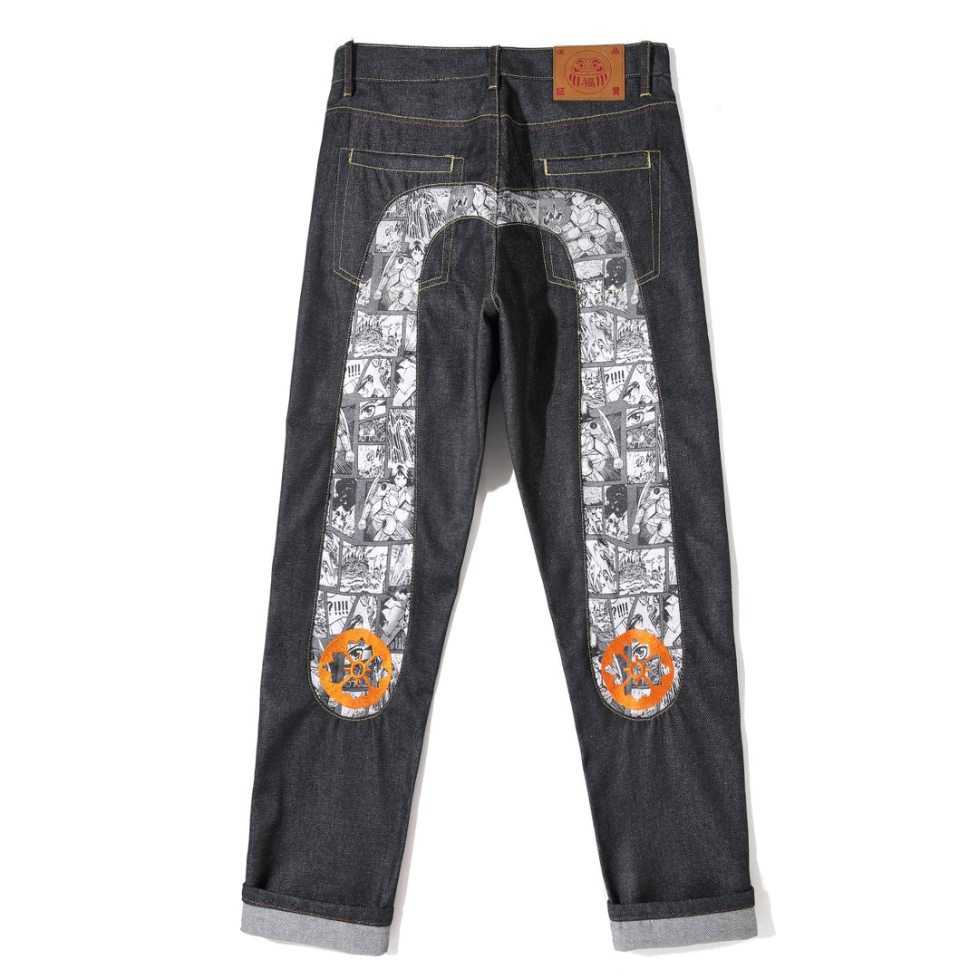 Evisu Men's Manga Comic Print Jeans – Raw Denim Japanese Streetwear