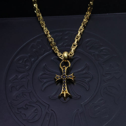Chrome Hearts 22K Gold & Black Diamond Cross Necklace