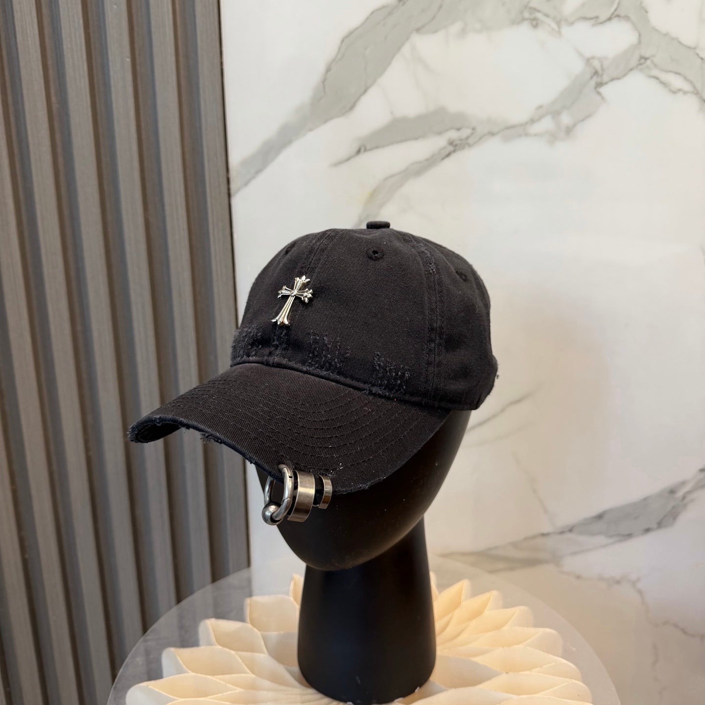 Chrome Hearts Black Washed, Distressed Soft-Top Baseball Cap