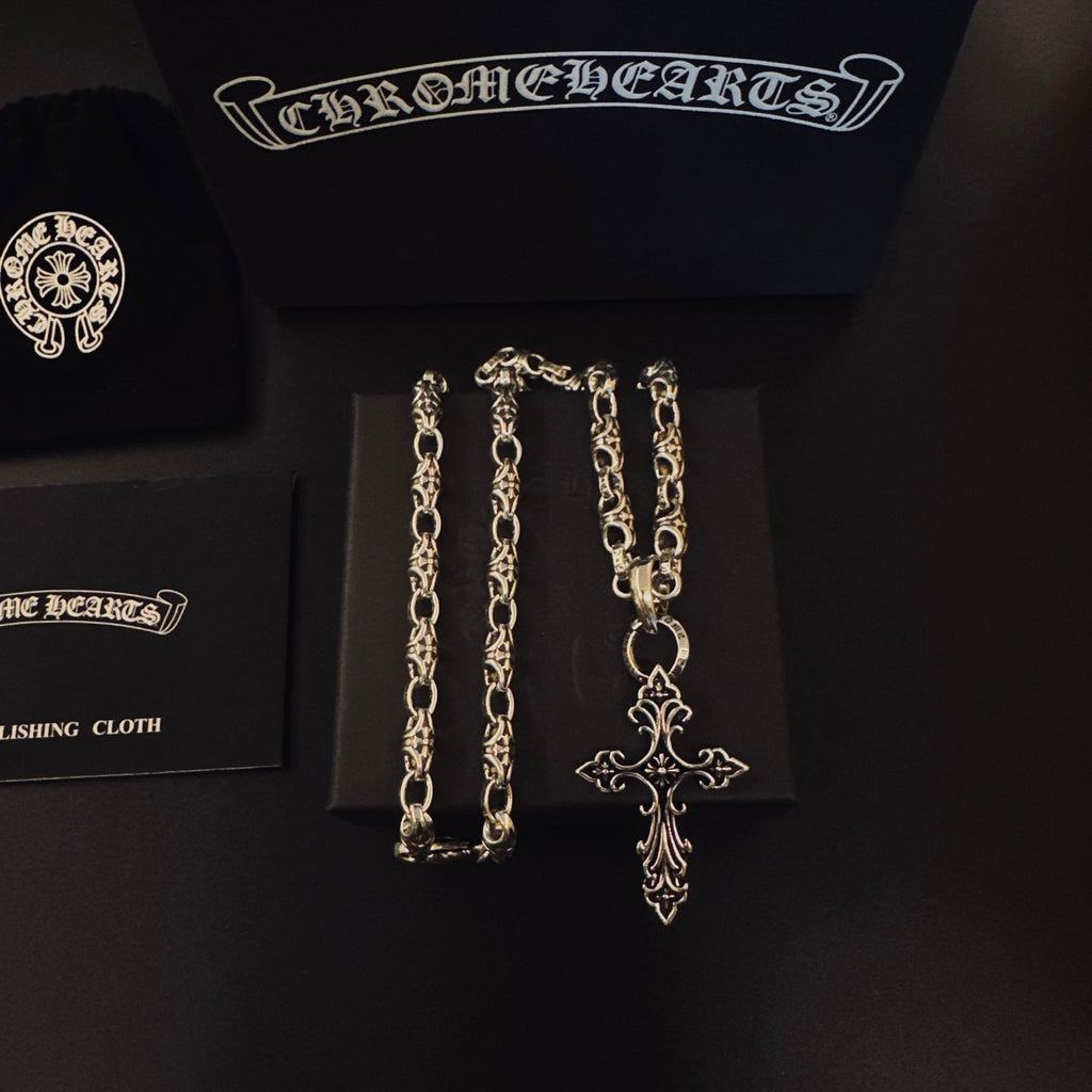 Chrome Hearts Large Baroque-Style Cross Necklace