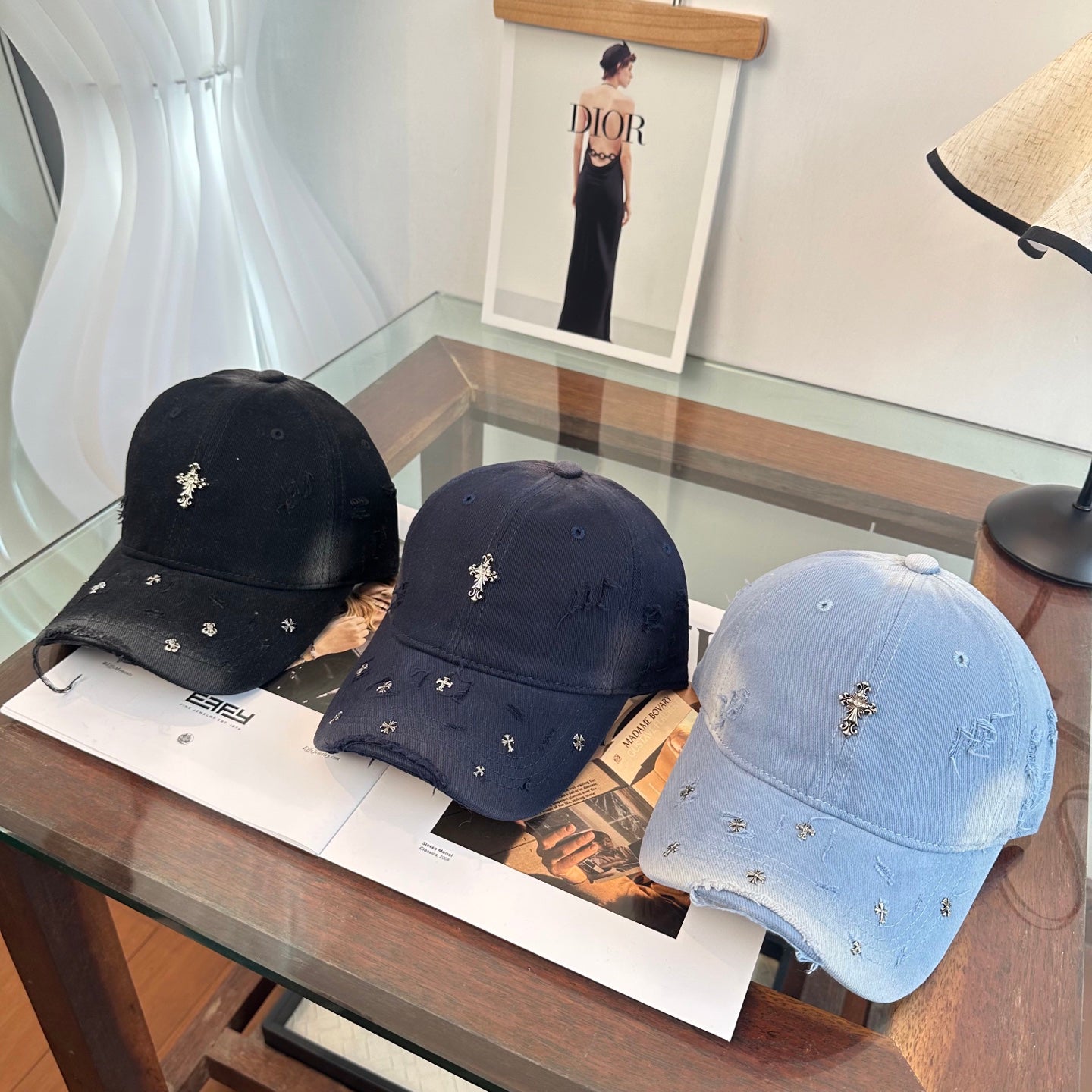 Chrome Hearts Light Blue Washed, Distressed Baseball Cap