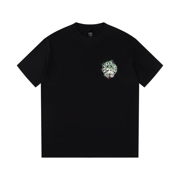 Chrome Hearts 2026 SS Green Floral Cross Graphic T-Shirt - Black Unisex Cotton Tee