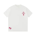 Chrome Hearts 2026 SS Pink Embroidered Cross T-Shirt - White Unisex Cotton Tee with Gothic Logo