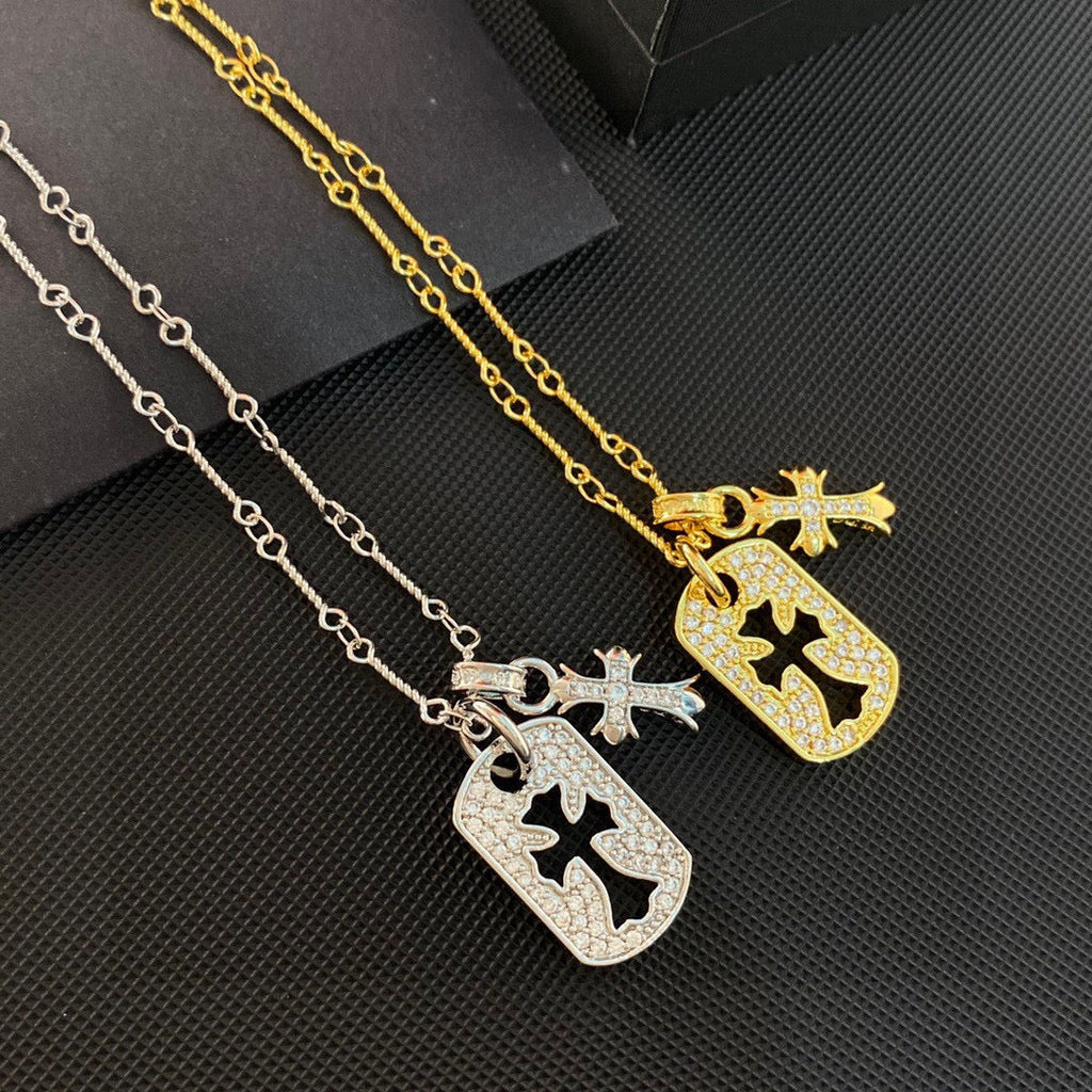 Chrome Hearts-Style Dog Tag Cross Necklace
