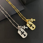 Chrome Hearts-Style Dog Tag Cross Necklace