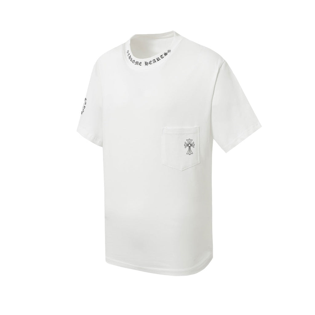 Chrome Hearts Style Gothic Cross Pocket T-Shirt – Back Print & Neck Embroidery, Premium Cotton Streetwear Tee