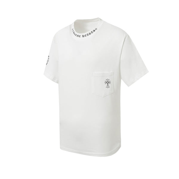Chrome Hearts Style Gothic Cross Pocket T-Shirt – Back Print & Neck Embroidery, Premium Cotton Streetwear Tee