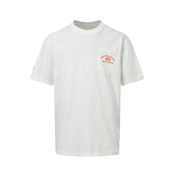 Chrome Hearts 2026 SS Hollywood Triple Cross Pocket T-Shirt - White Unisex Cotton Tee with Orange Gothic Logo