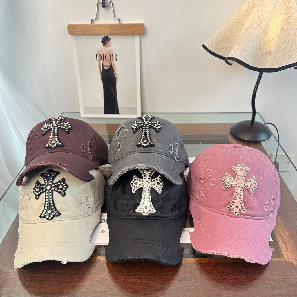 Chrome Hearts Black Distressed, Ripped Baseball Cap